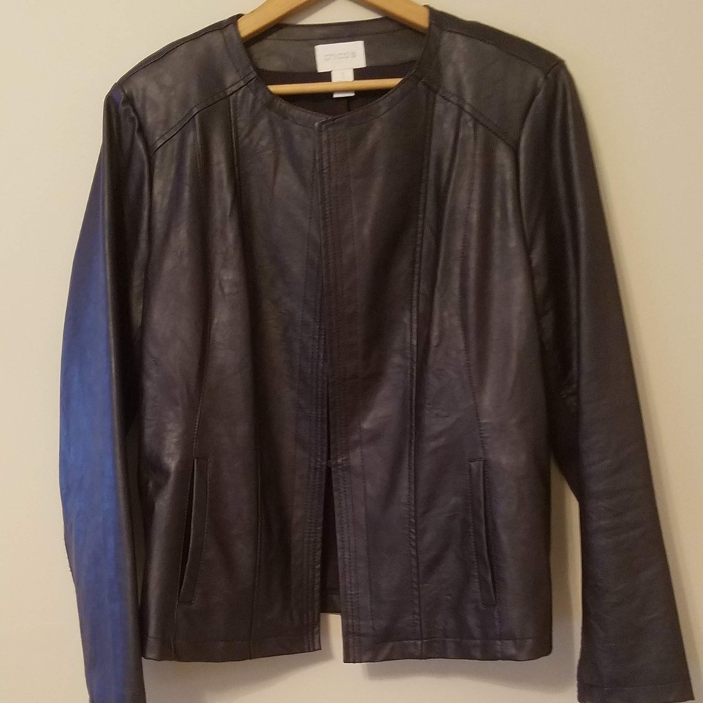 Chico's | Dark Purple Leather Bomber Jacket Work 1